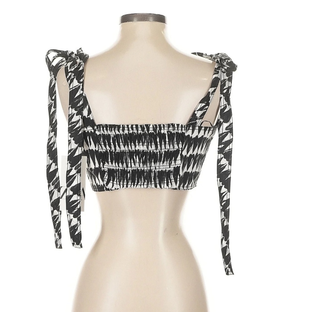 Zara ZW Collection Heart Print Crop Top Tie Shoulder Smocked Cotton Size S NWT - Picture 4 of 7